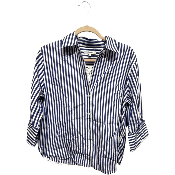 Madewell Tops - Madewell NZ863 Blue White Striped Button Front Shirt Medium NWT 100% Cotton Top